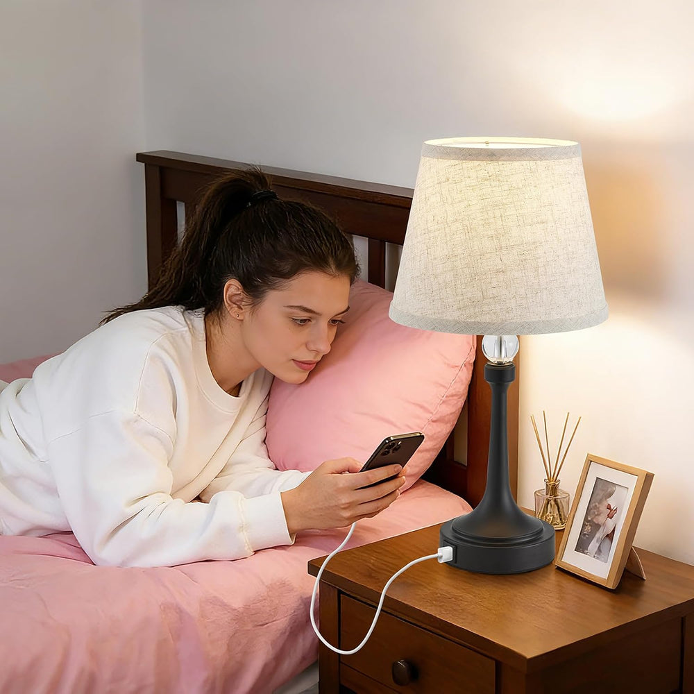 Touch Black Table Lamp Set of 2 with USB C+A Ports, Desk Lamp-19.7''