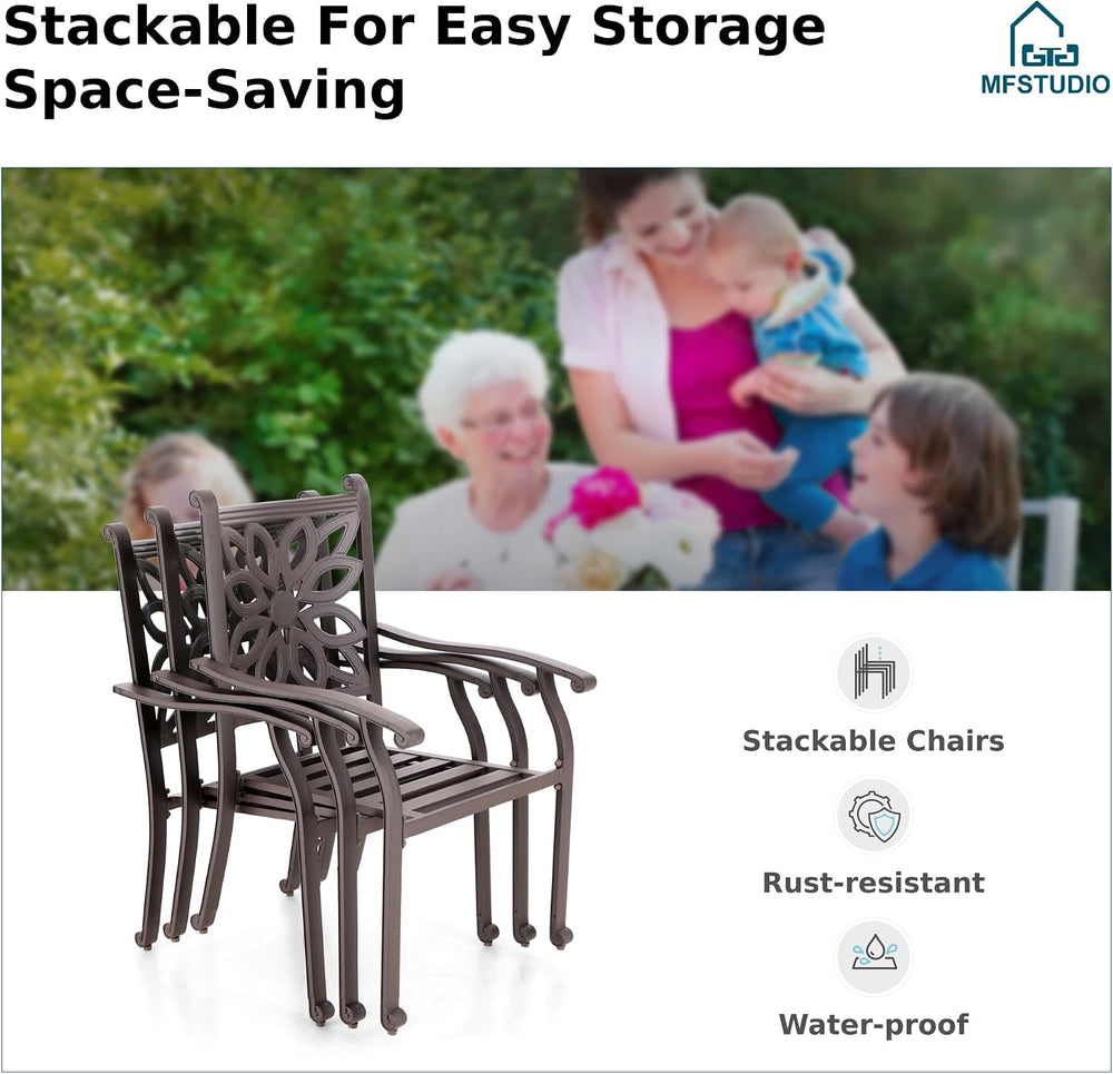MFSTUDIO Stackable Patio Dining Chairs, Set of 2, Cast Aluminum & Metal