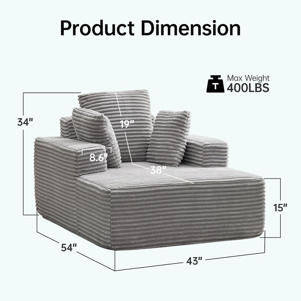 Boneless Couch Chaise Lounge Chair, 54" Oversized Cloud Sofa with Deep S...