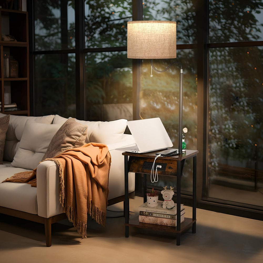 FIMEI Floor Lamp with Table, USB Ports & Outlets, 3 Color Temperature