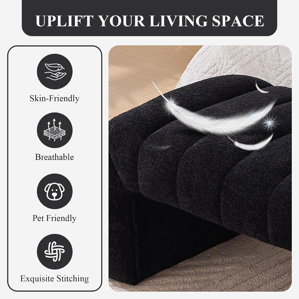 NIOIIKIT 69.7" Ottoman Bench, Teddy Queen Size End of Bed Bench, Black