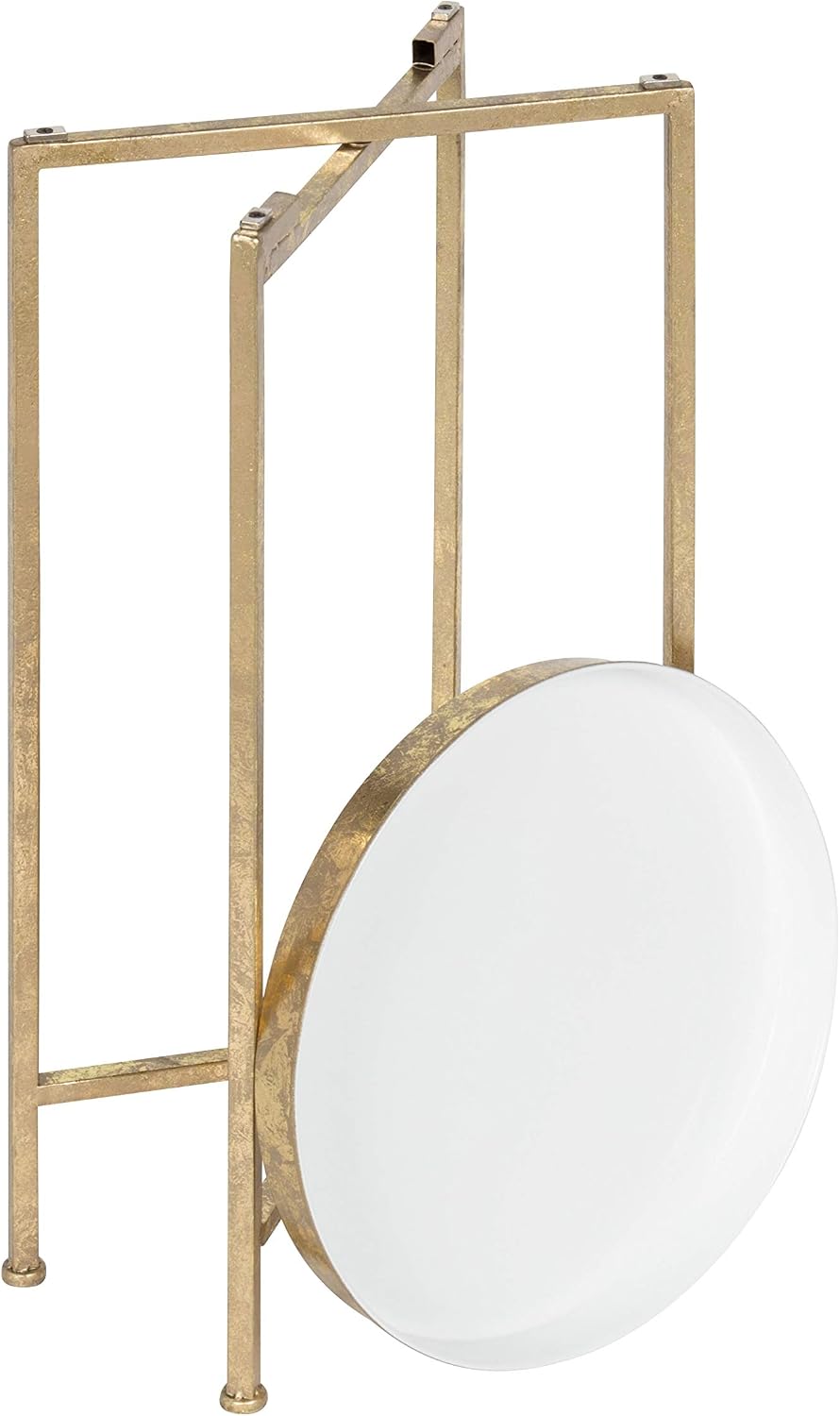 Kate and Laurel Celia Round Metal Foldable Tray Accent Table, White with Gold...