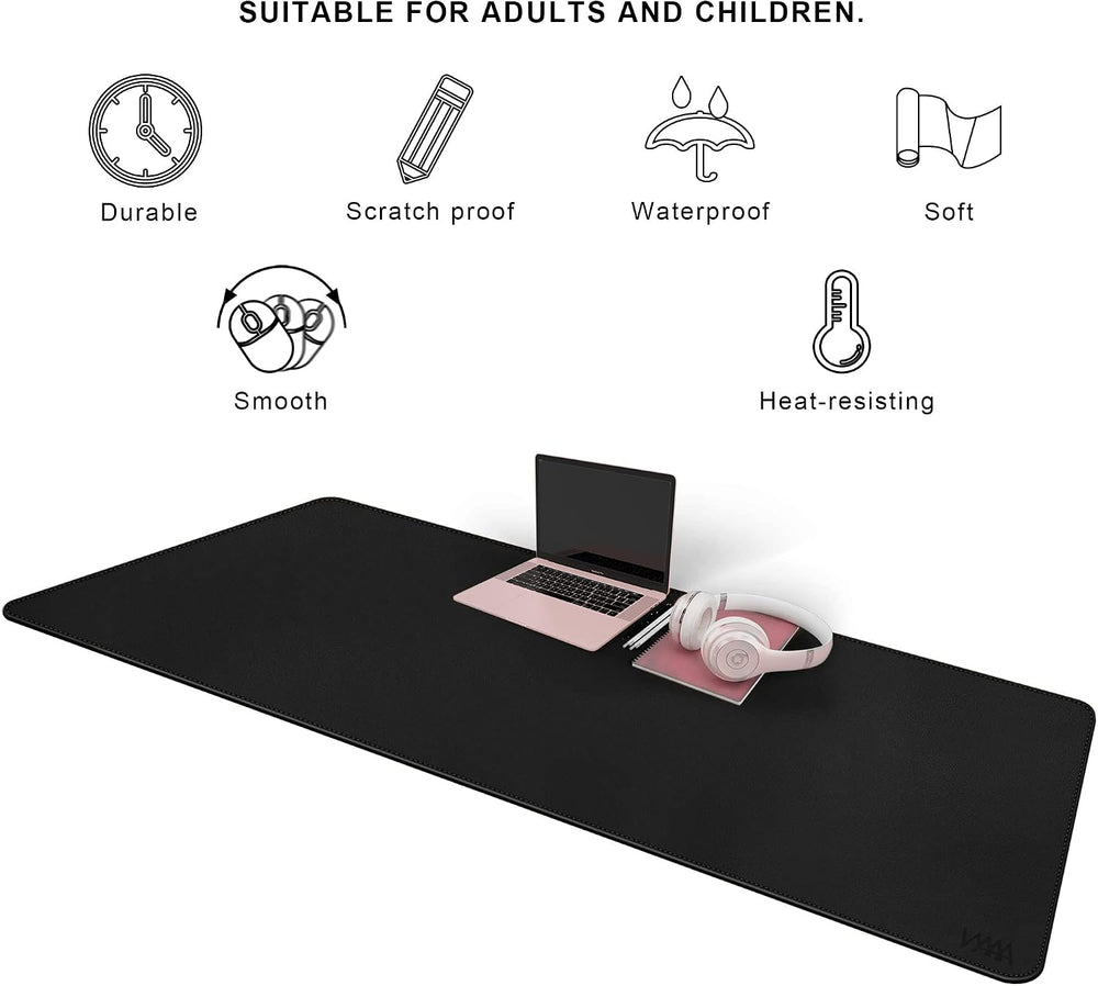 Vyaaa 63" x 24" PU Leather Desk Mat, Black Large Mouse Pad