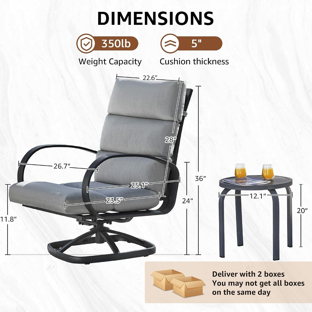 NATURAL EXPRESSIONS 3-Pc High Back Swivel Rocker Outdoor Bistro Set, Grey