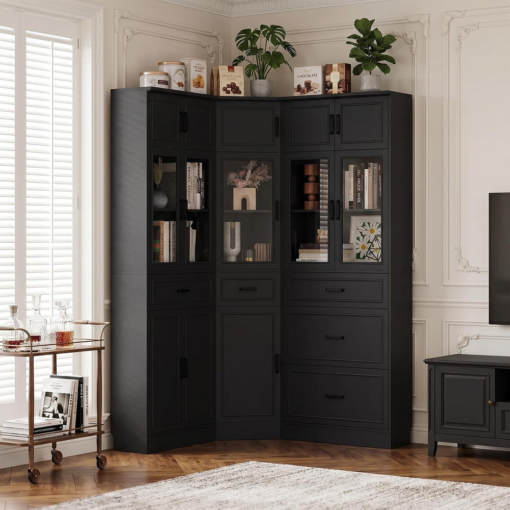Unikito 80" Tall Corner Pantry Cabinet with Soft Close Doors with Drawers