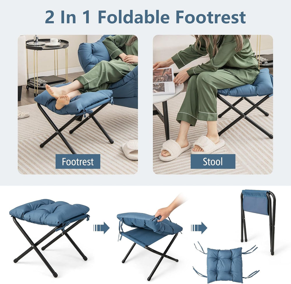 Upholstered Lazy Chair with Ottoman, Armrests & Side Pocket