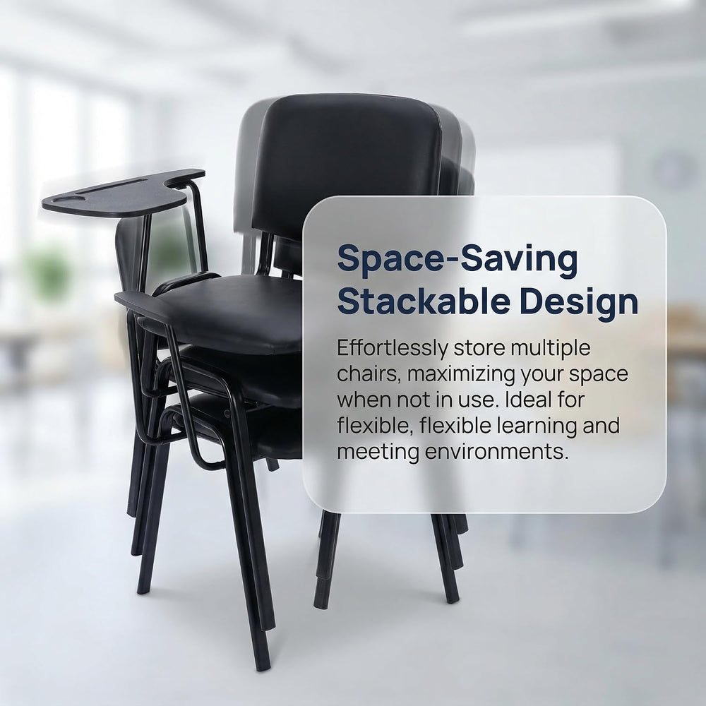 HNY Black Tablet Arm Chairs Set of 10, PU Comfort Office Waiting Room Guest N...