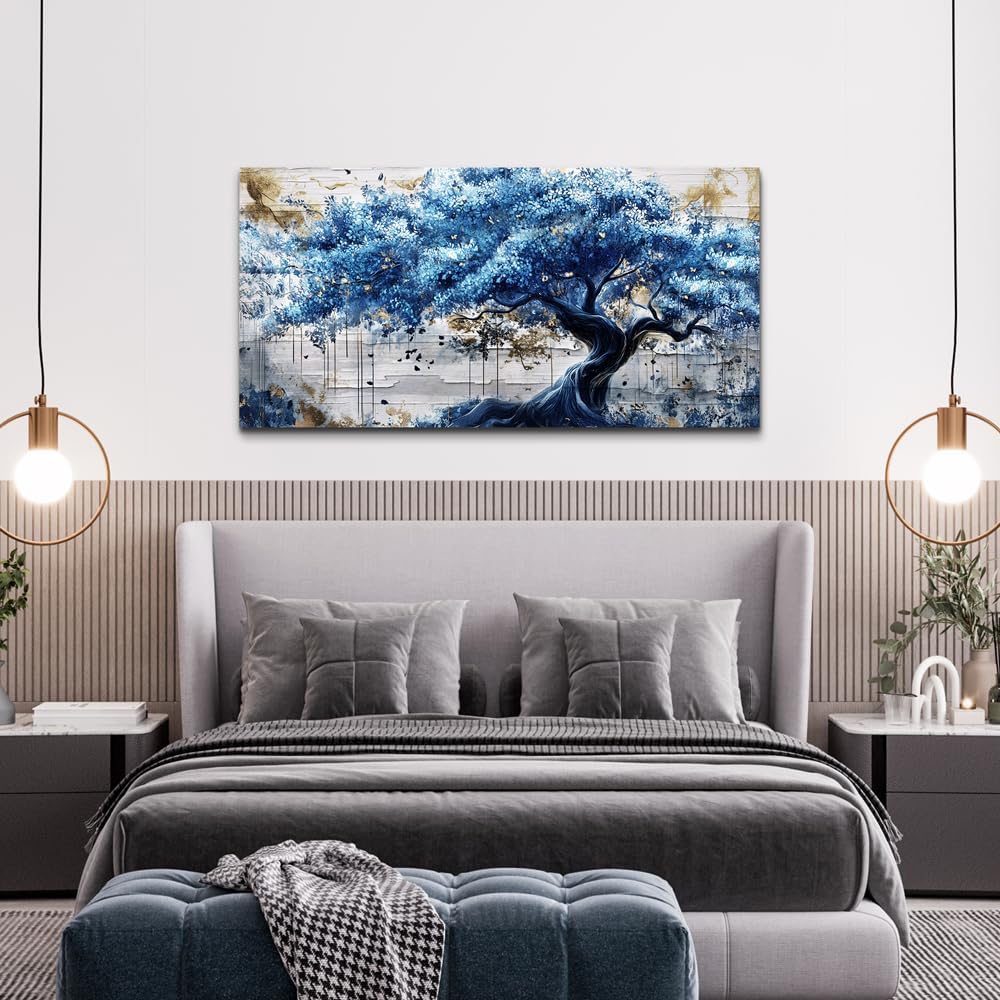 ERQINHUA Blue Tree Wall Paintings Canvas Wall Art For Living Room Large Wall ...