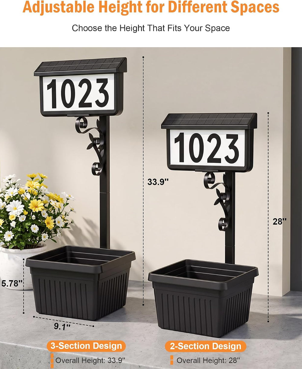 Solar Address Sign with Planter, 2-in-1 House Numbers for Outside