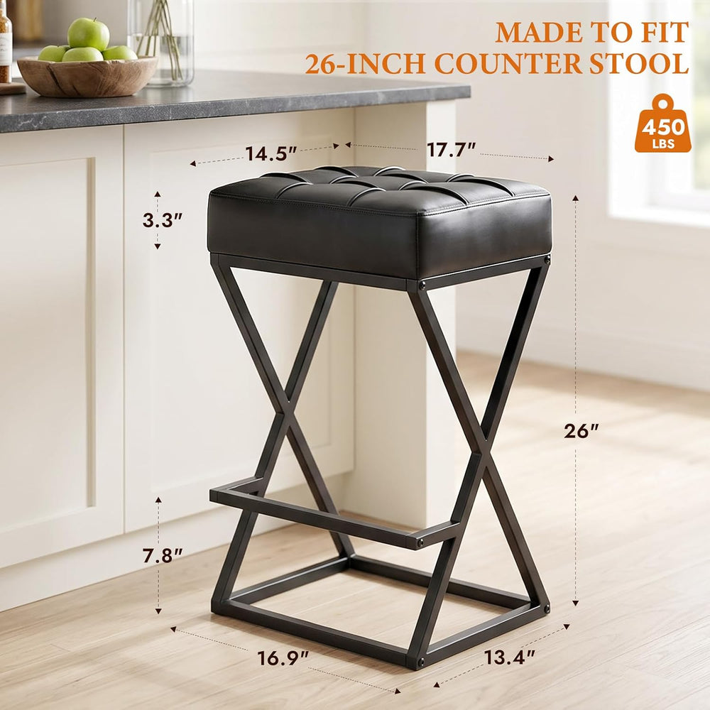 Bar Stools Set of 2, 26 Inch Counter Height Stool Faux Leather Black