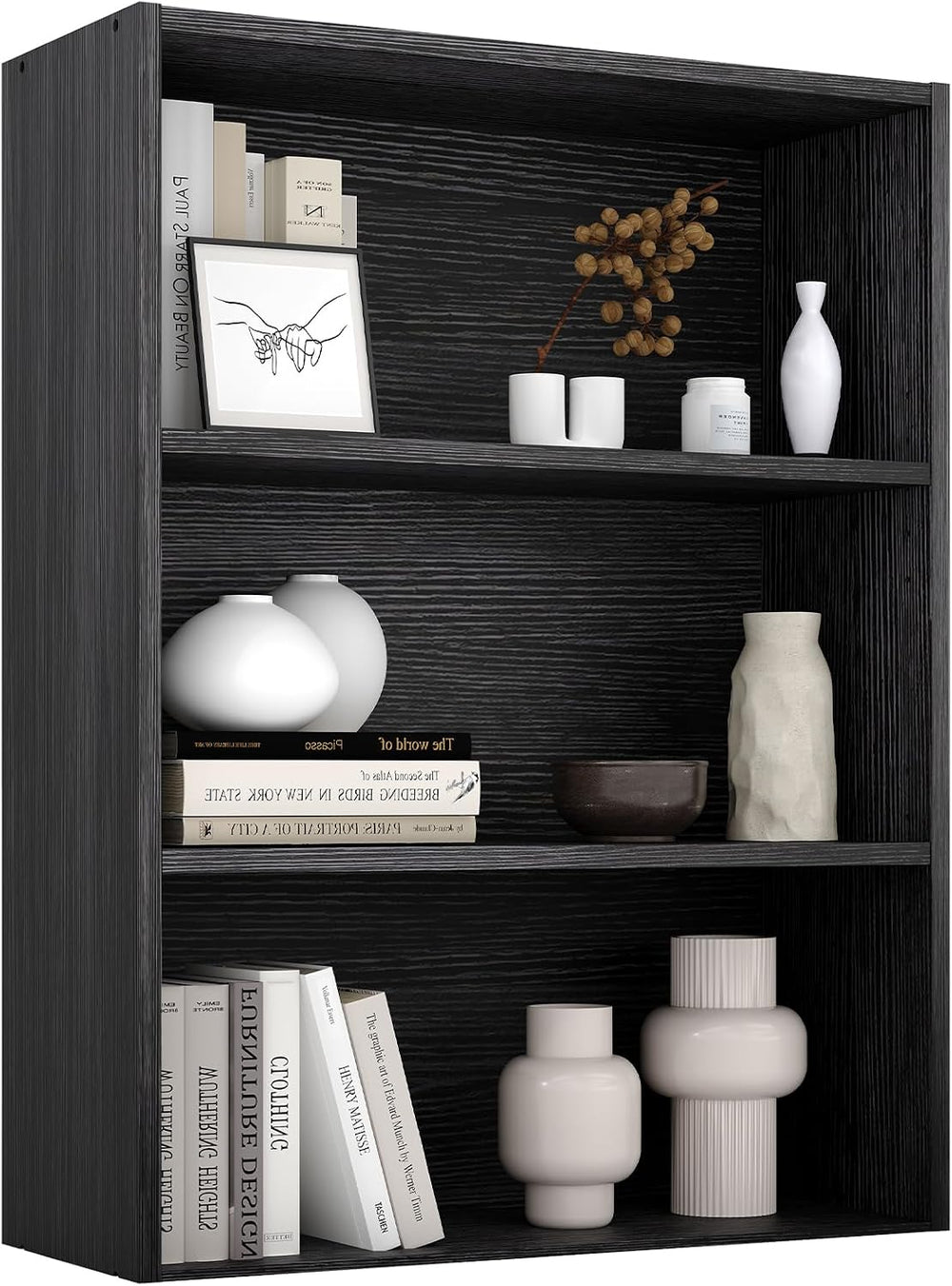 DUMOS 3-Tier Bookcase, 31.5 Inch Small Open Bookshelf, Black