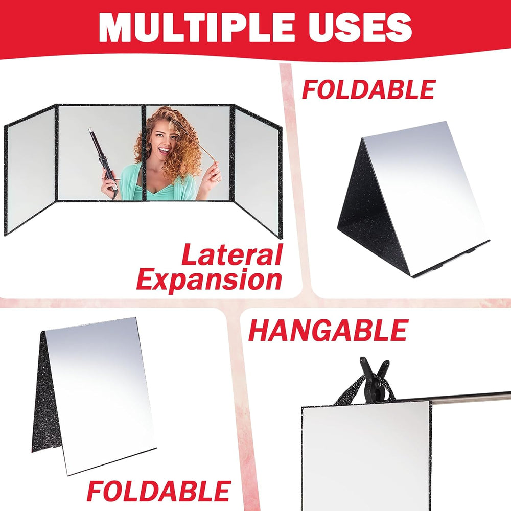 Foldable Acrylic Full Length Mirror, Black, Four-Fold, Thickened