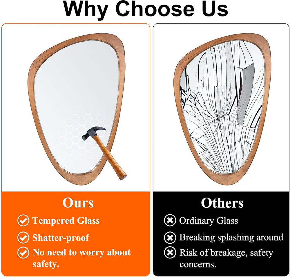 Irregular Asymmetrical Wall Mirror 19"x30" Wooden Frame Bathroom Mi...