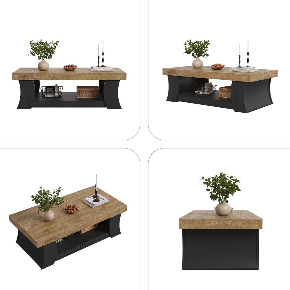 LITTLE TREE 55" Coffee Table, Living Room Table with Storage Shelf, Wood...