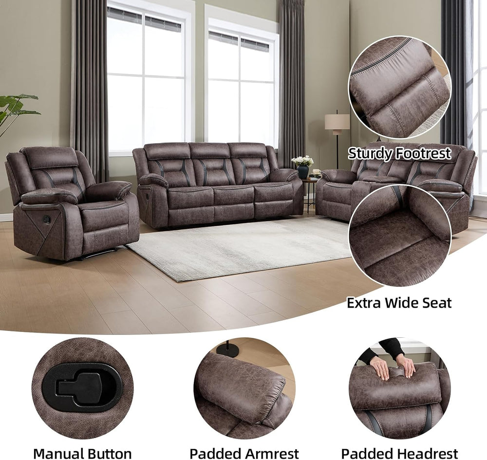 EBELLO Faux Leather Recliner Sofa Furniture Set for Living Room, Recliner Cha...