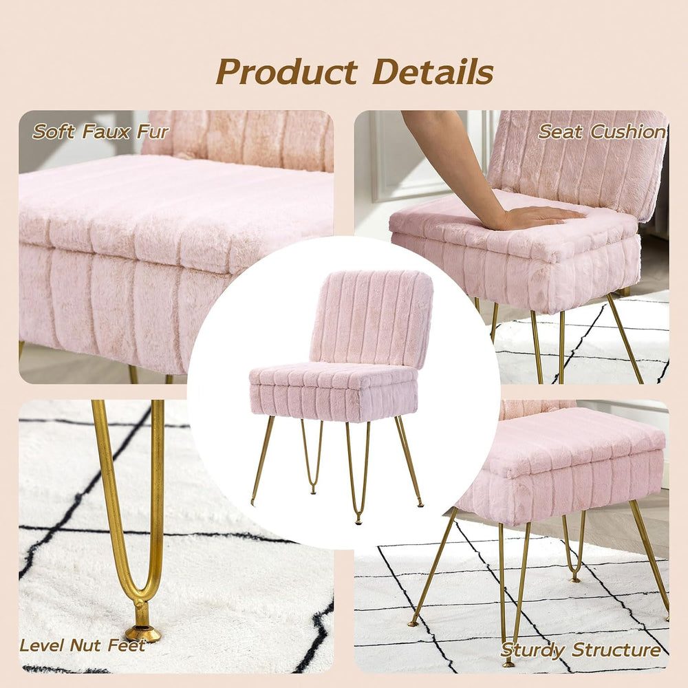 Vanity Chair with Storage | Comfy Ottoman with Folding Back