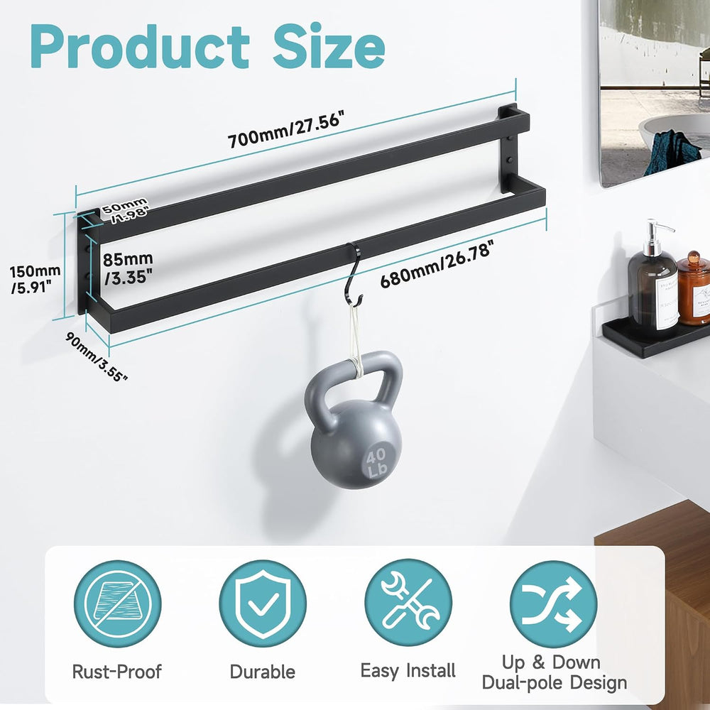 Alise Double Towel Bar, 28" Double Towel Racks for Bathroom, Matte Black