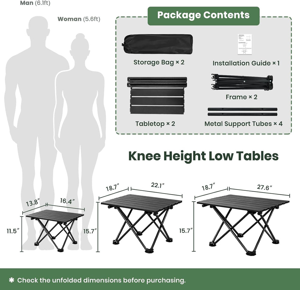 2 Pack Camping Table Foldable, Portable Folding Beach Table, Black-M