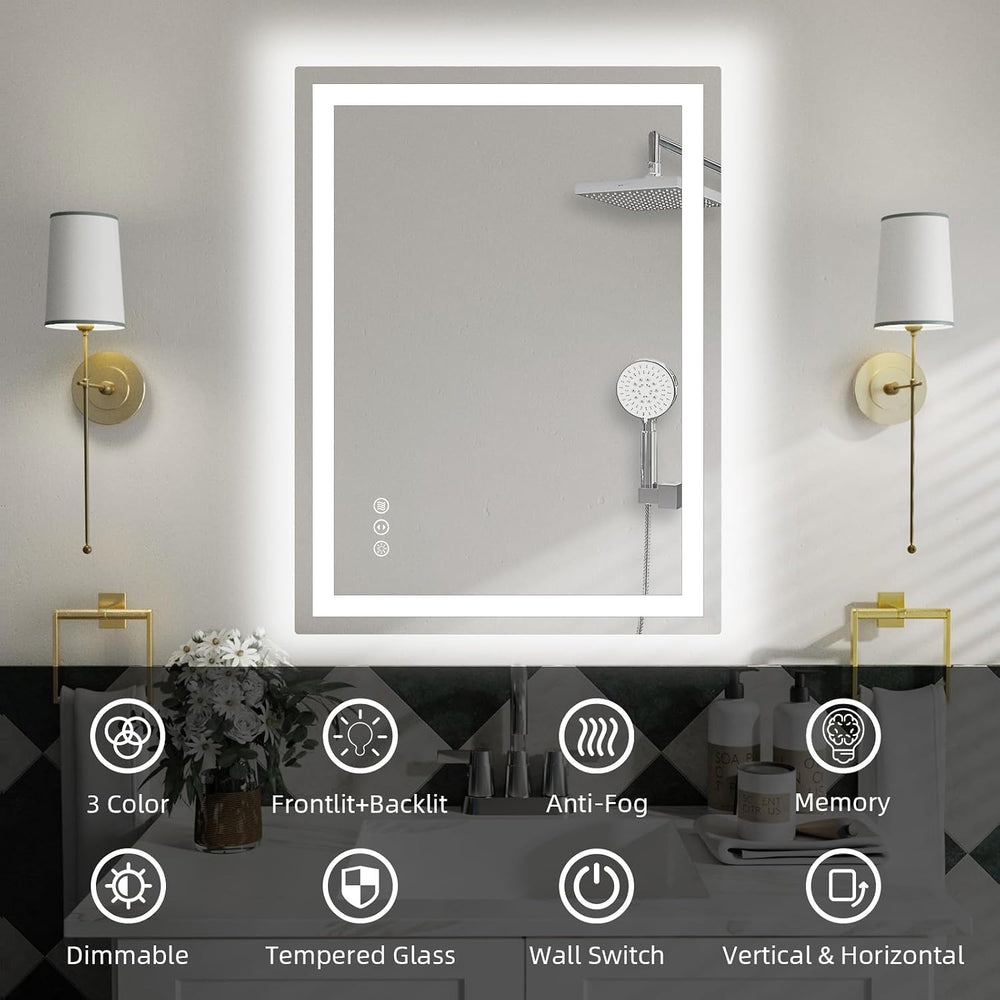 32"x 24" LED Bathroom Mirror with Lights, Backlit + Front Lit