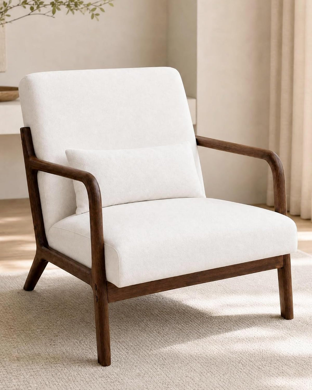 Garvee Mid Century Accent Chair, Upholstered Armchair with Lumbar Pillow