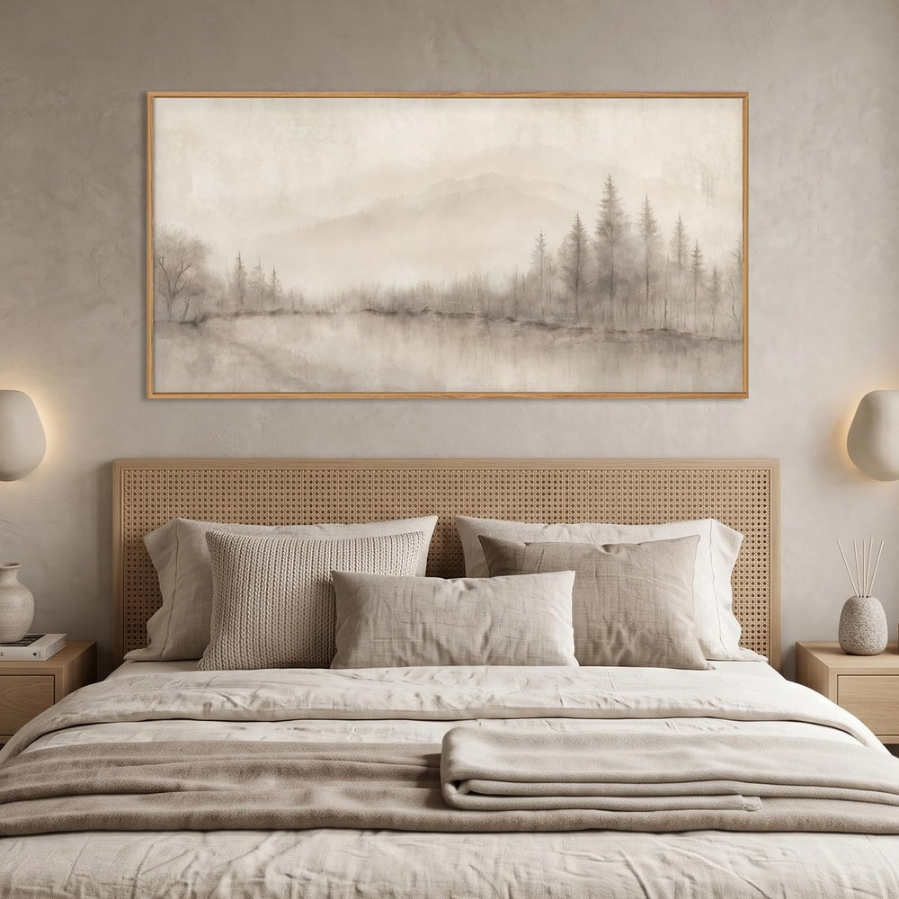 Aurlan Large Abstract Misty Lake Tree Framed Canvas Wall Art Set-40"x20&...