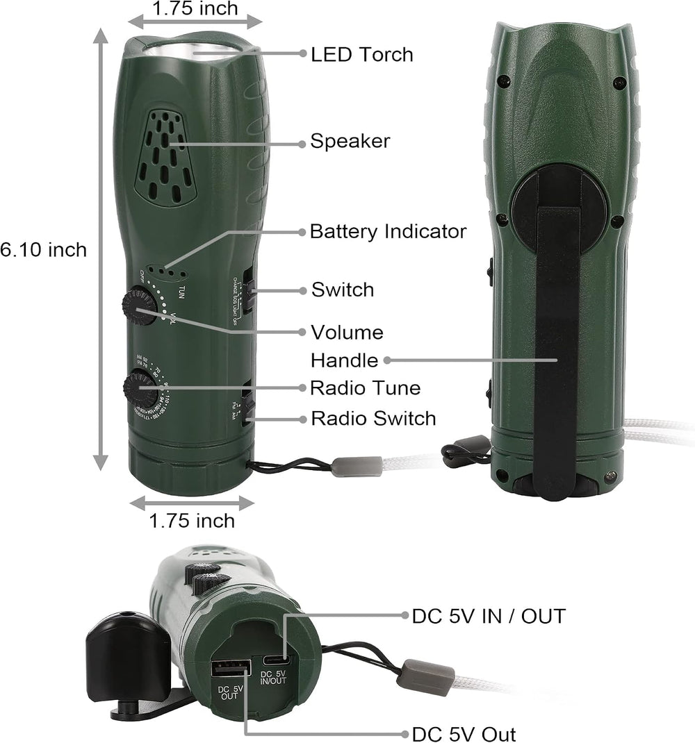 Hand Crank Flashlight with Emergency Radio LED Torch Phone Charger