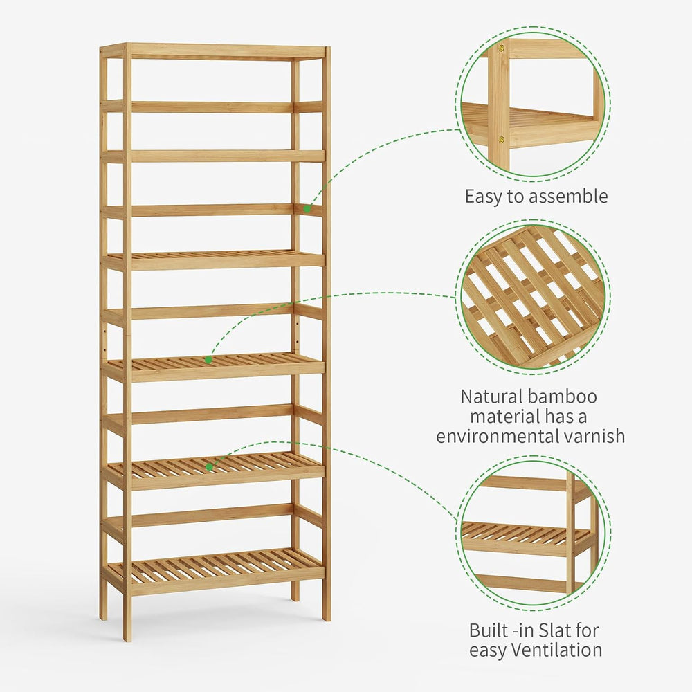 Bamboo Rack, Adjustable Bamboo Shelf, Bathroom Living Room, 6-Tier