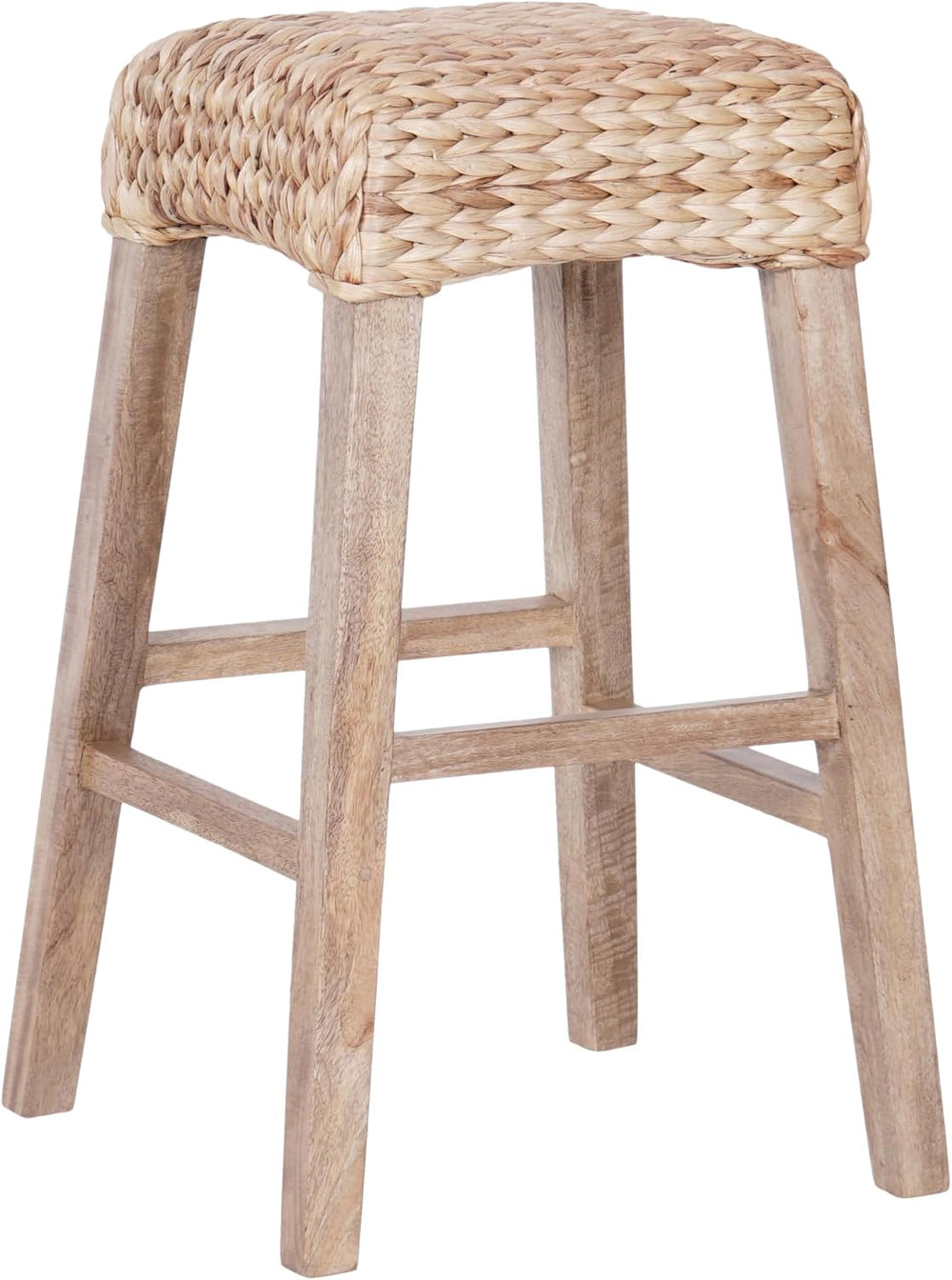 JONATHAN Y Maui Backless Woven Water Hyacinth Bar Stool, 30" Natural