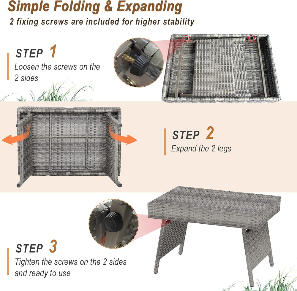 Tangkula Outdoor Folding Rattan Side Table