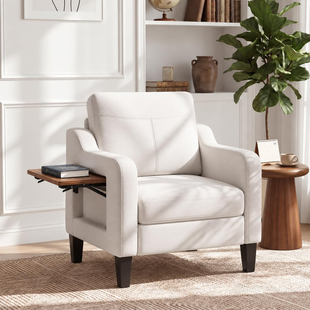 Accent Chair for Living Room, Mid-Century Upholstered Armchair with Foldable ...