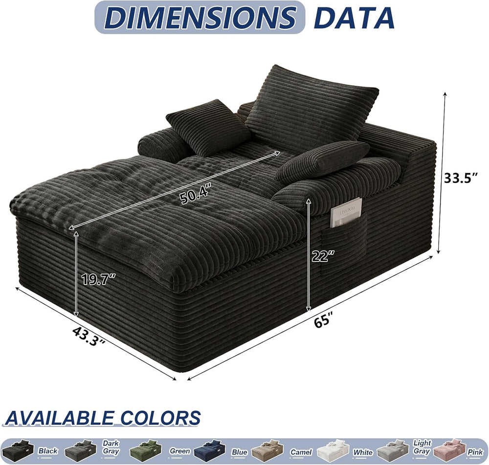 65" Chaise Lounge Chair Indoor, Oversized Boneless Chaise Lounge | No As...