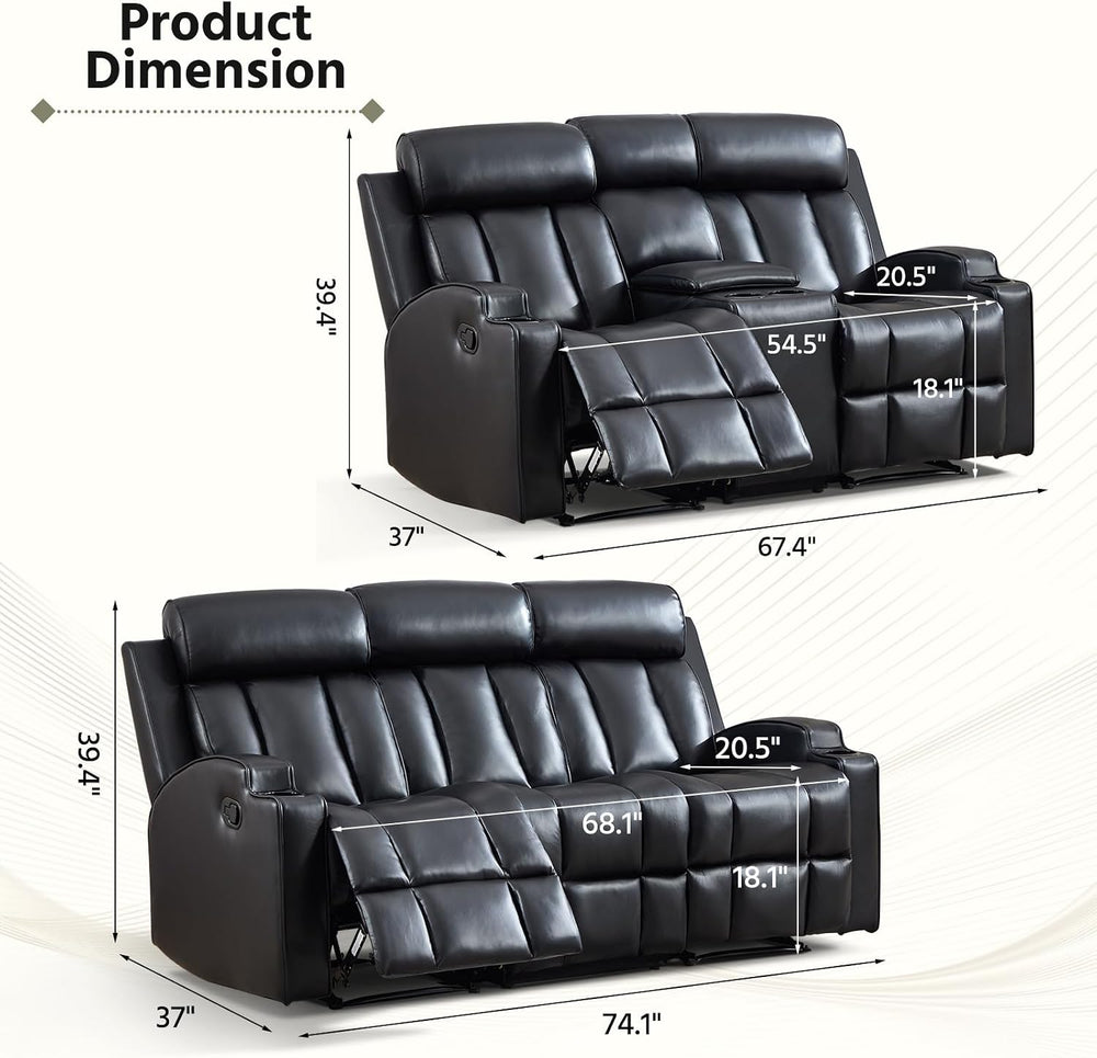 HAOMARKETS 3-Piece Manual Recliner Sofa Set, Included Loveseat Set of 2 with ...