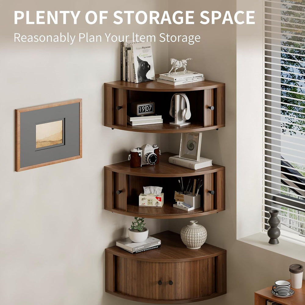 Corner Shelves Wall Cabinet Set of 3, Floating Corner Shelf Organizer with Sl...