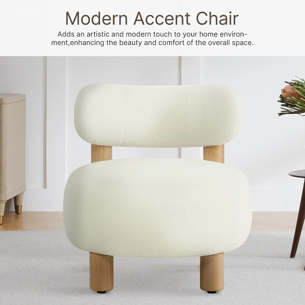 KISLOT, Modern Boucle Accent Chair, Curved Backrest, Cream