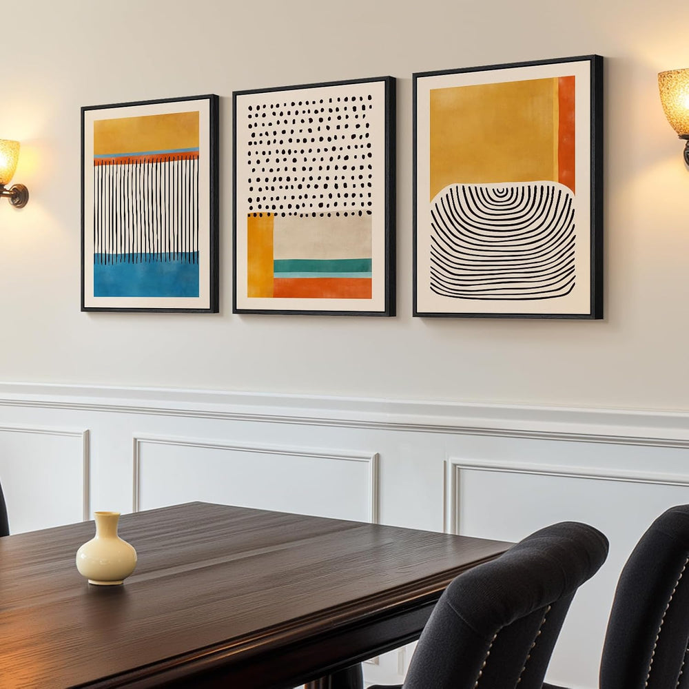 Framed Colorful Abstract Mid Century Modern Wall Art Bedroom, 12x16 Inch