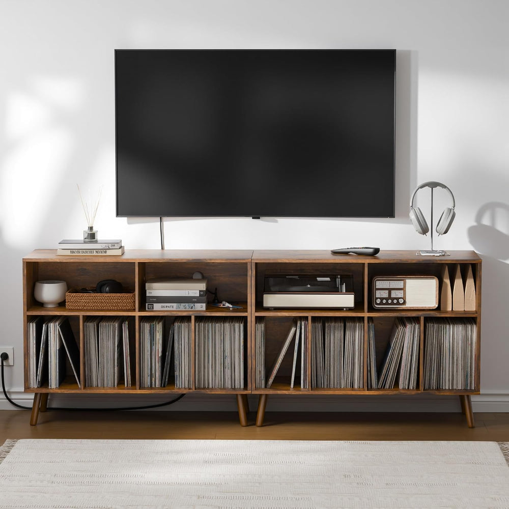 Cozy Castle Record Player Stand with Vinyl Storage Cabinet, Wood Turntable Ta...