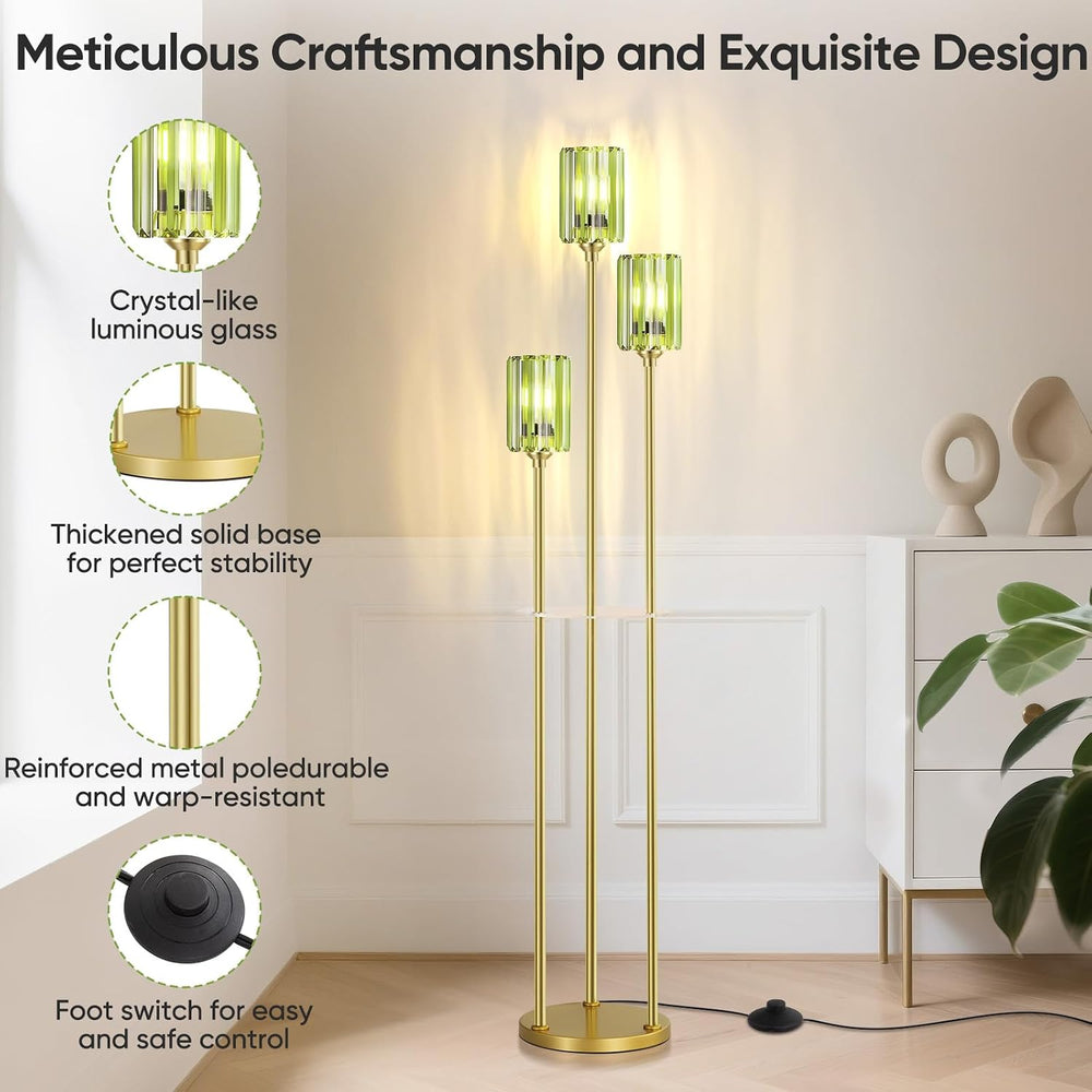 Elegant Modern Crystal Floor Lamp with Shelves for Living Room
