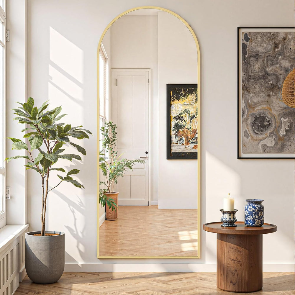 Mirror Full Length 64"x21", Arched Full Body Floor Mirrors with Stand