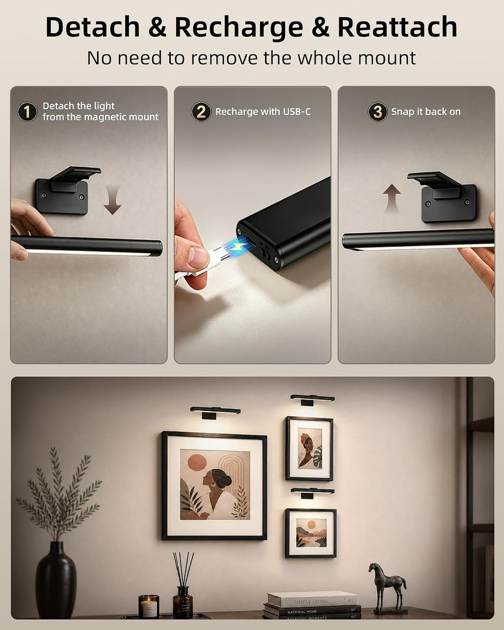 EZVALO Picture Light for Wall, Rechargeable 2400mAh Lights Wireless with IR R...