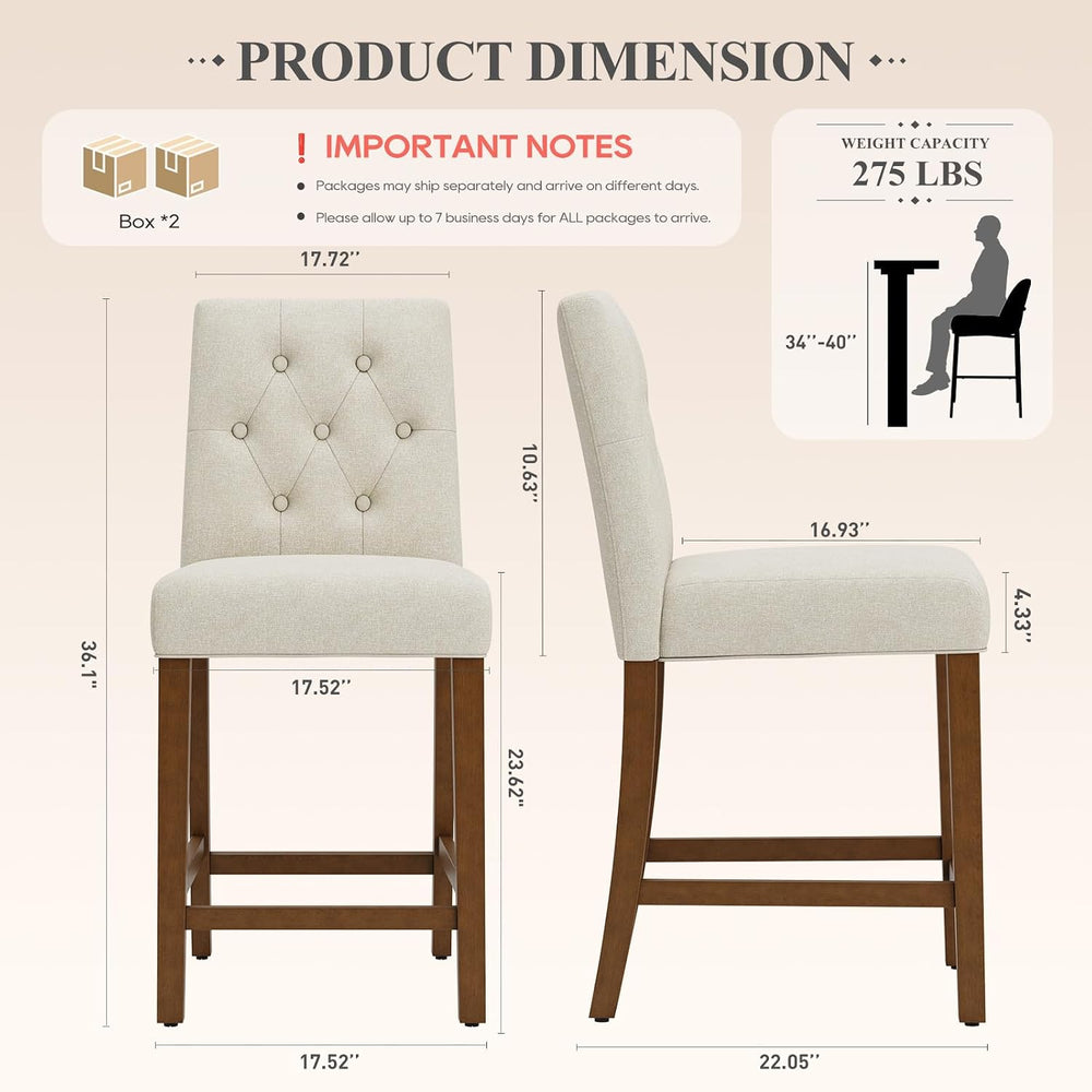 MALOL Bar Stools Set of 4, Fabric Counter Height Bar Stools,Beige