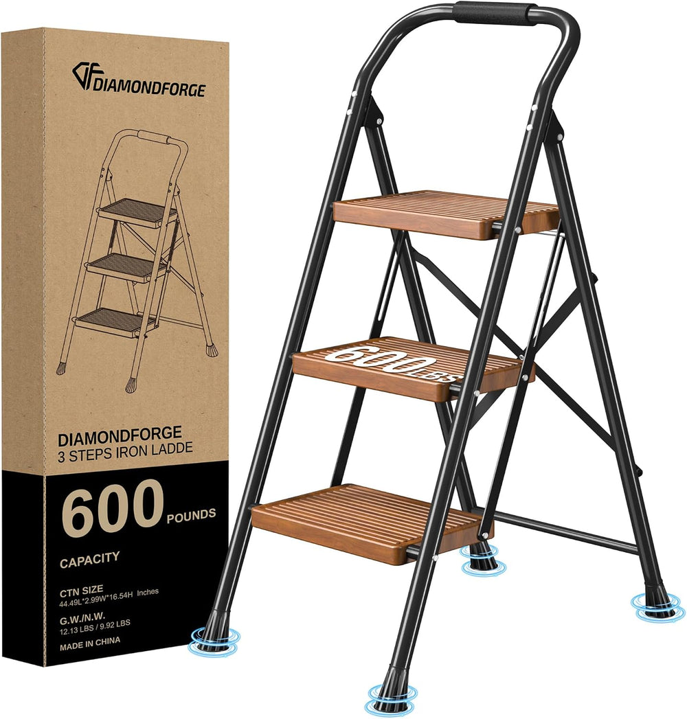 Step Ladder Foldable Folding Stool - for Home Adults Kitchen 3 Stepping Exten...