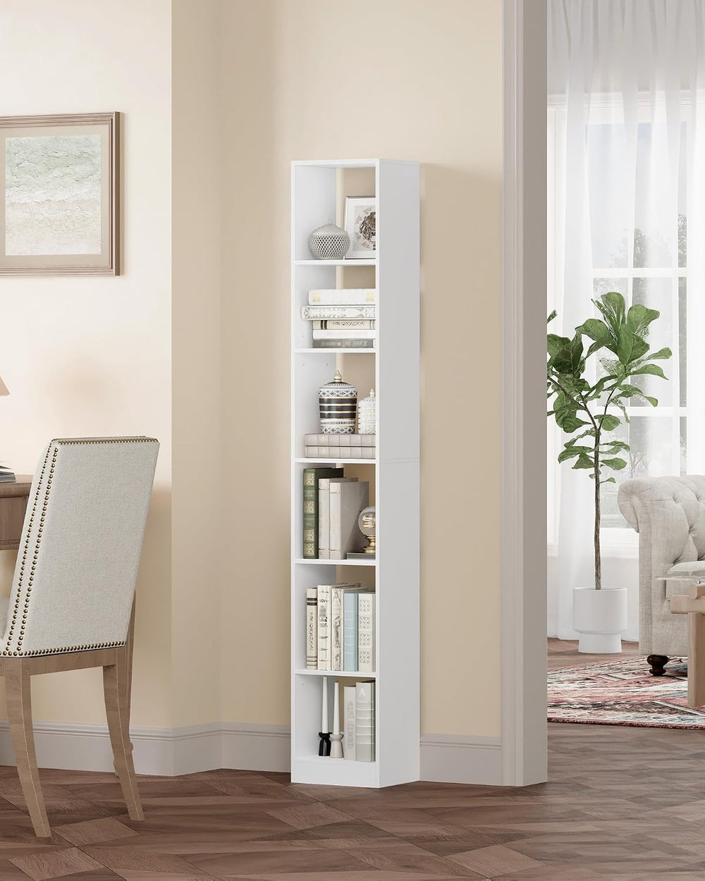 Hzuaneri Bookcase, Tall Narrow Bookshelf, Open Display Storage Shelf
