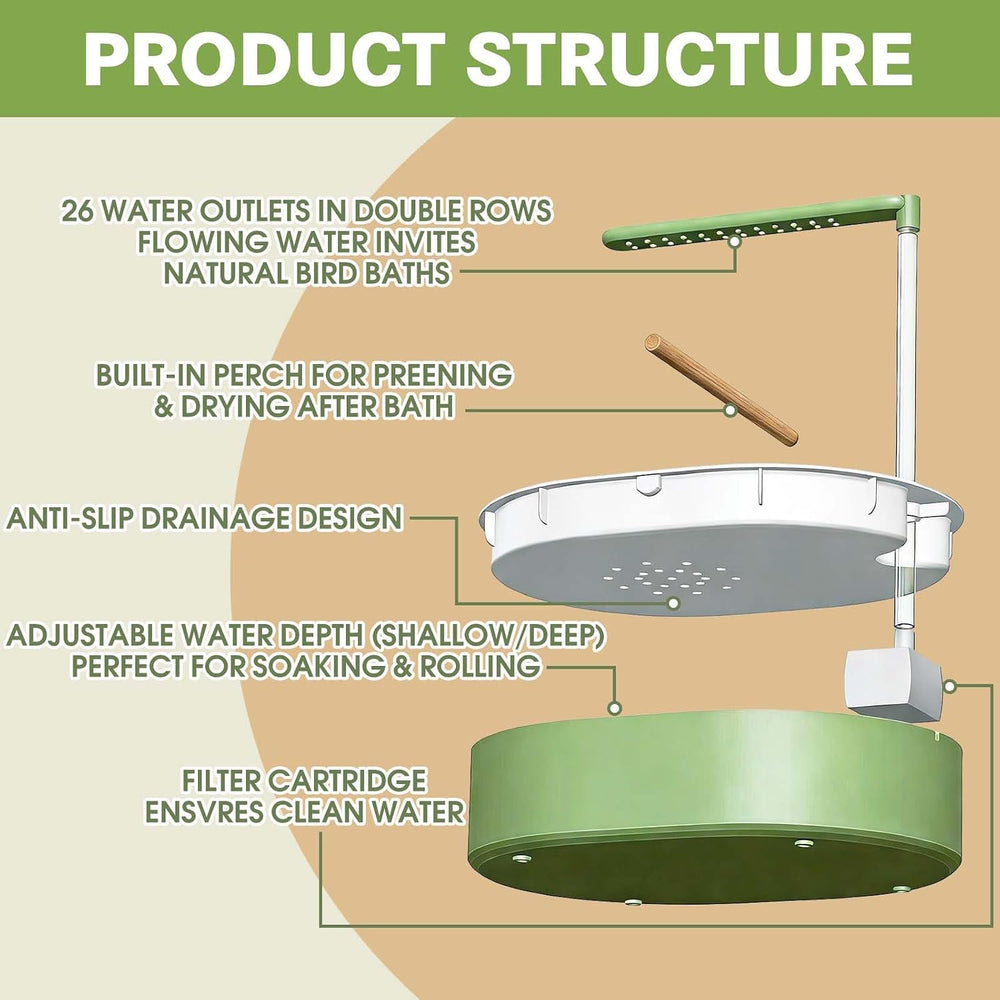 Automatic Bird Bath Fountain for Indoor Parrots & Birds