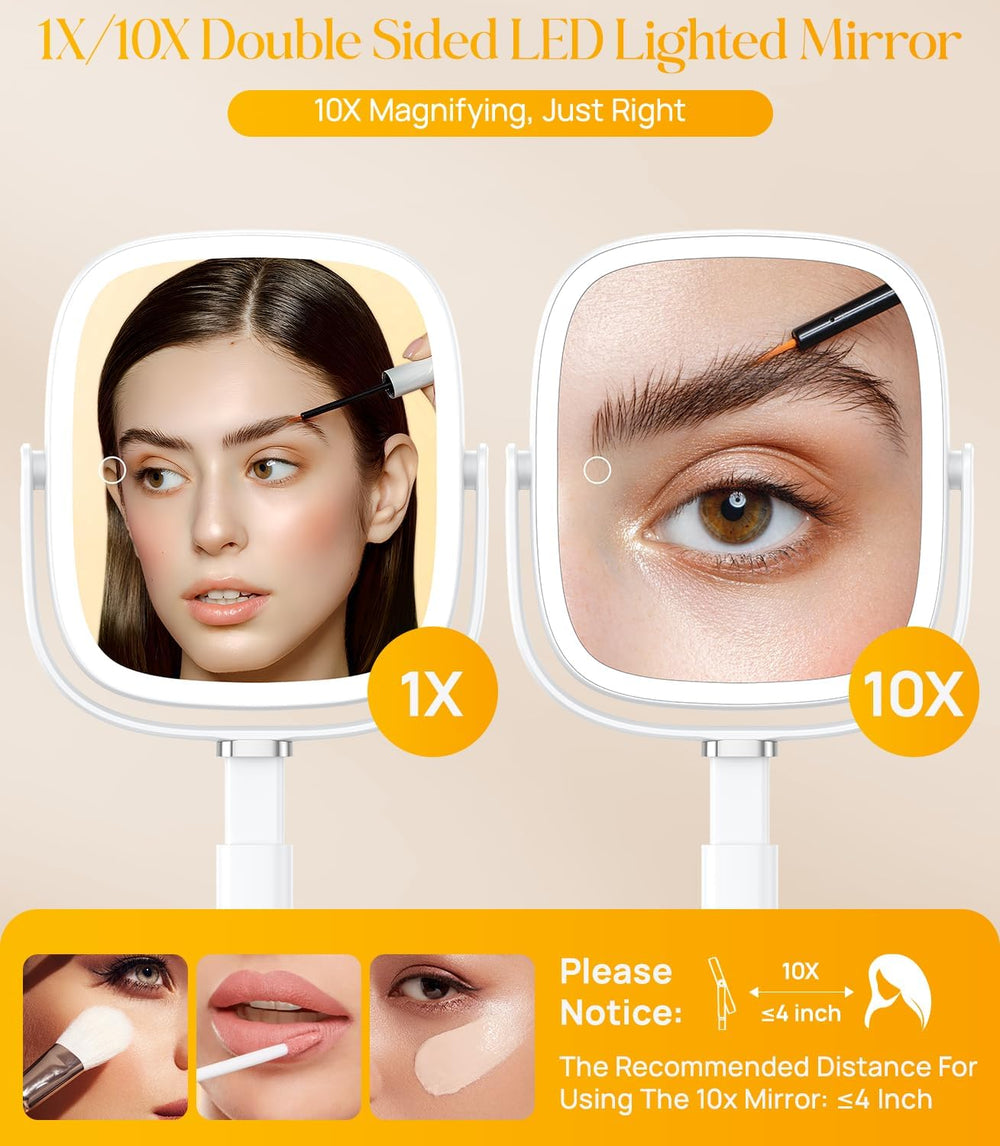 Gospire Rectangle Lighted Makeup Mirror with Magnification 1X/10X, White