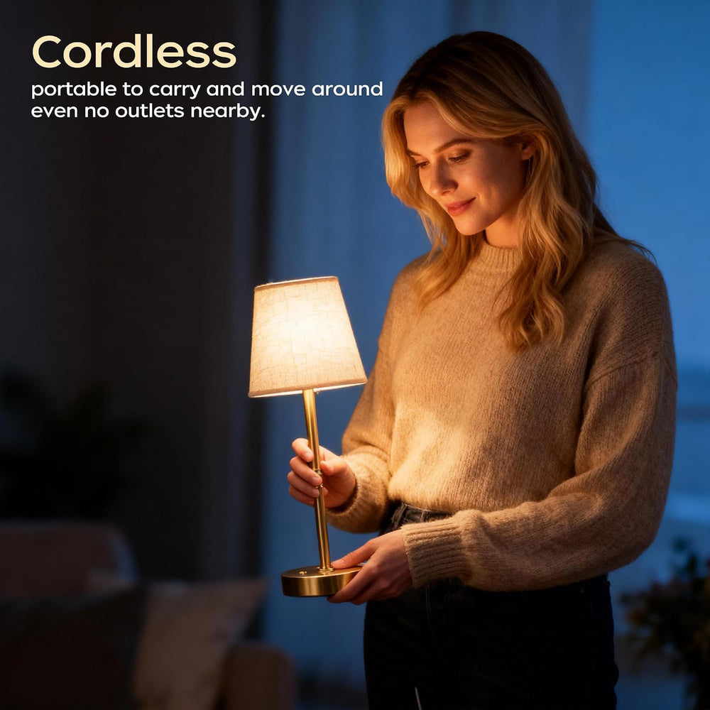 Cordless Rechargeable Table Lamp, 6000mAh USB-C Touch Dimming Gold 2 Pcs