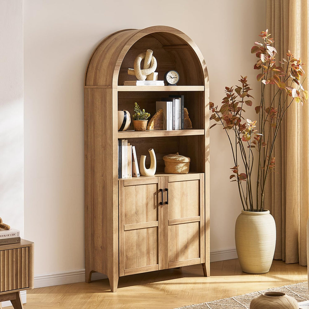 mopio Lauren 77.4" Bookcase, Storage Cabinet, Pantry (Oak)