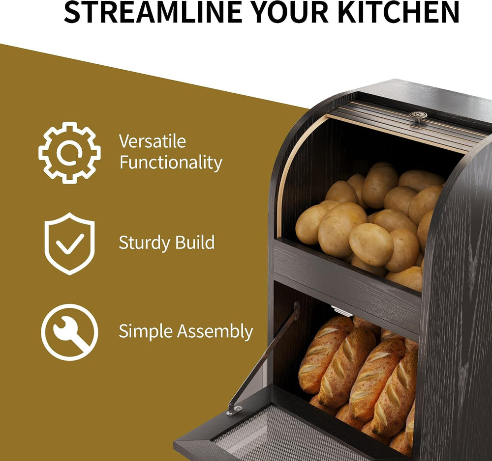 Potato & Onion Storage Bin with Wheels & Mesh Doors,3-Tier Bread Box,...
