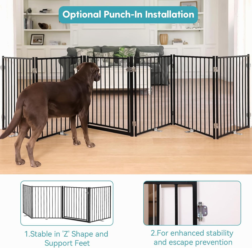 No Pawblems Freestanding Dog Gate with Door for Indoor & Outdoor, 30'...