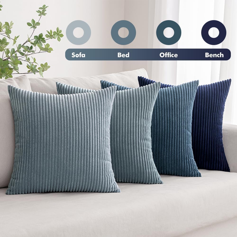 MIULEE Soft Corduroy Decorative Throw Pillow Covers Blue Navy Series 20x20