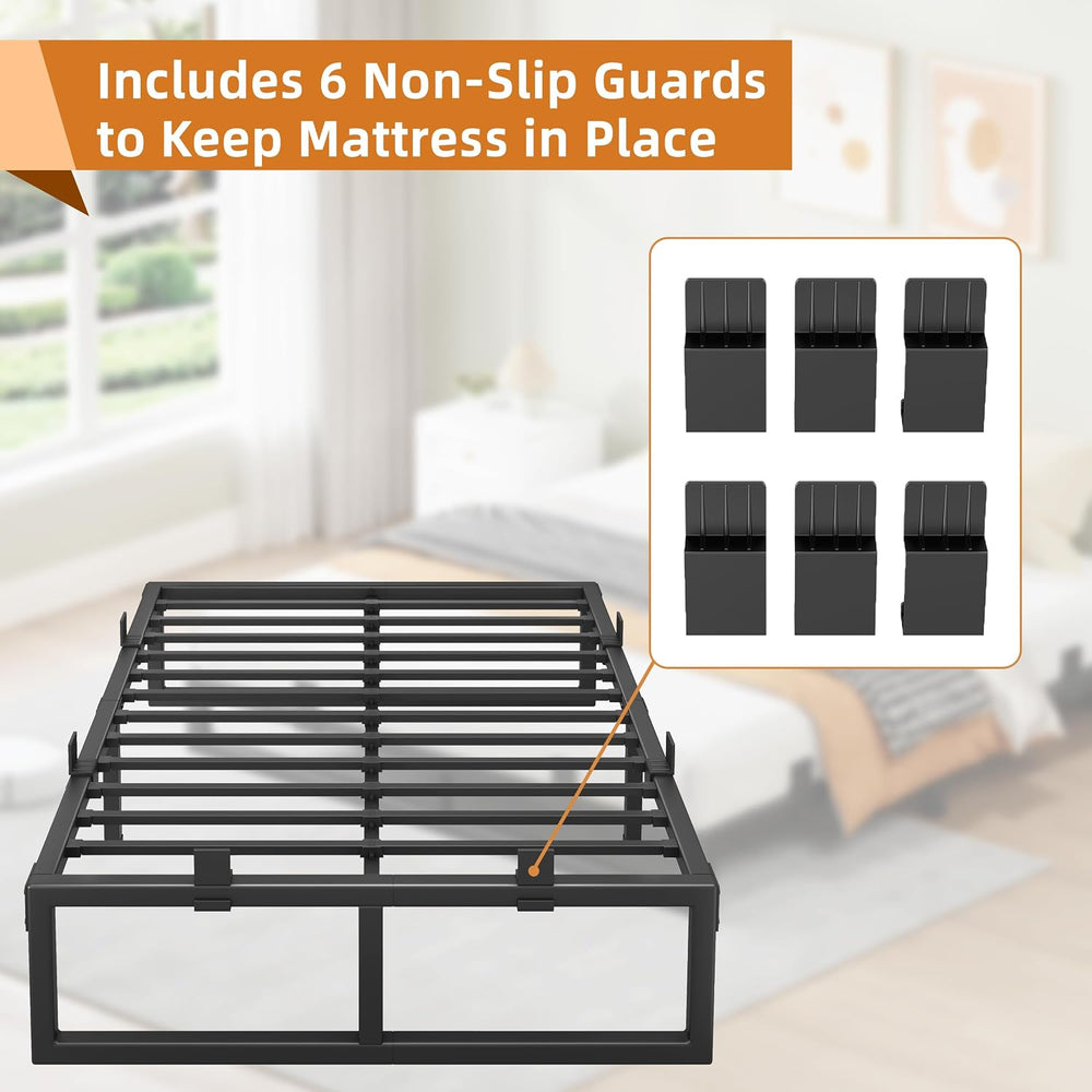 18 Inch Metal King Bed Frame with Steel Support, Noise-Free